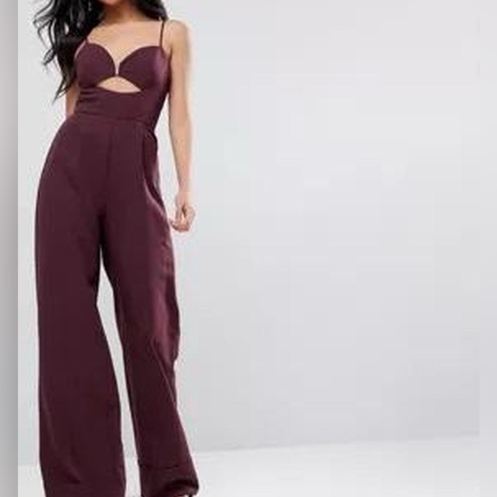 TALL Tailored Wine Jumpsuit with Cut Out Detail and Wide Leg